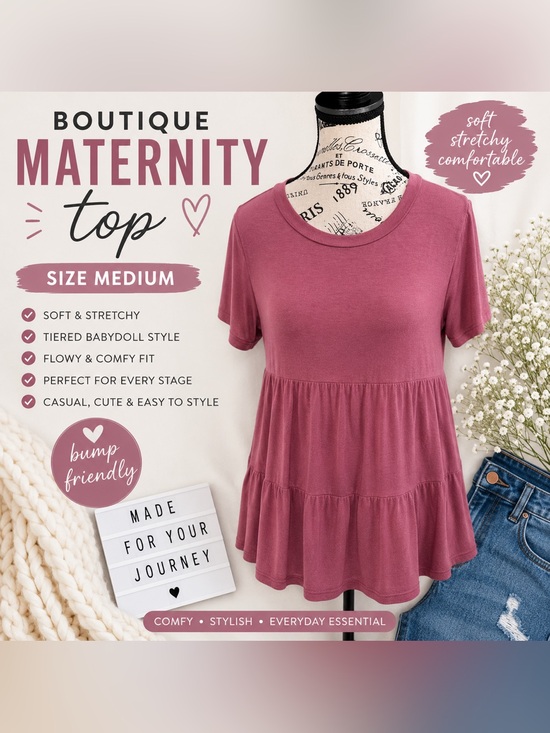 Boutique Tops - Boutique Maternity Top Size Medium Mauve Babydoll Tunic Tiered Shirt